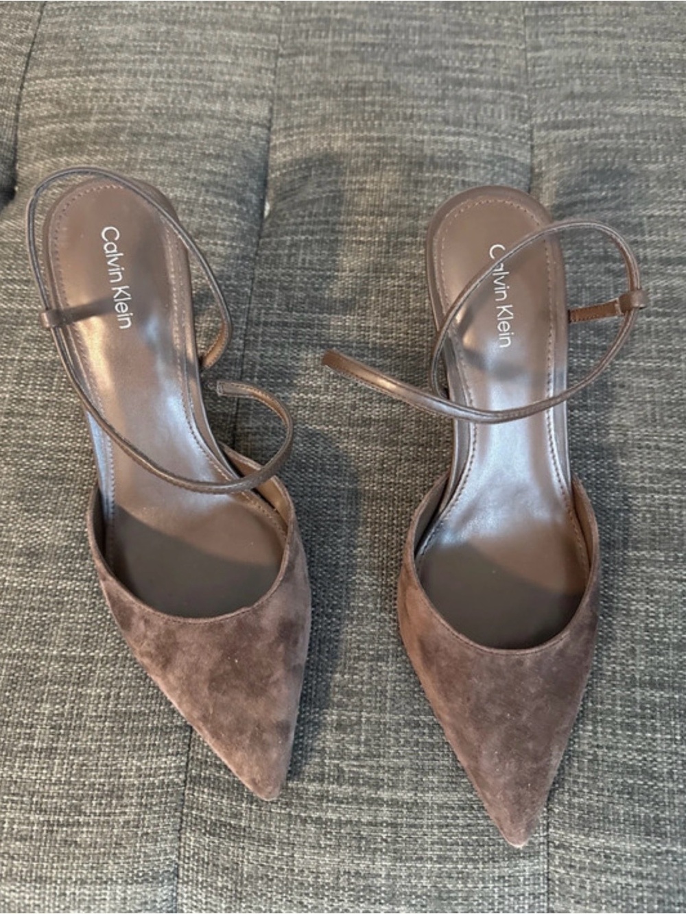 Calvin Klein Chocolate Brown Suede Pointed Slingback Heels
